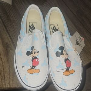 Vans Kids Mickey Mouse Slip-On Sneakers - White and Light Blue